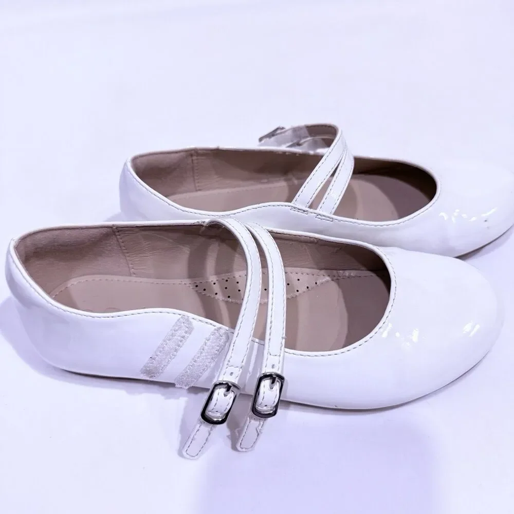Girls Dress Shoes Mary Jane Flat Shoes Ballerina Flat for Party White Size 2
